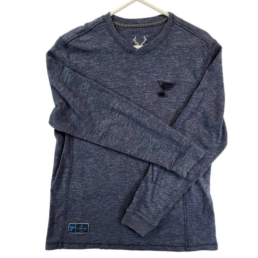 Salute Mens Large Blue St. Louis Blues NHL Hockey Long‎ Sleeve V-Neck Shirt Fan